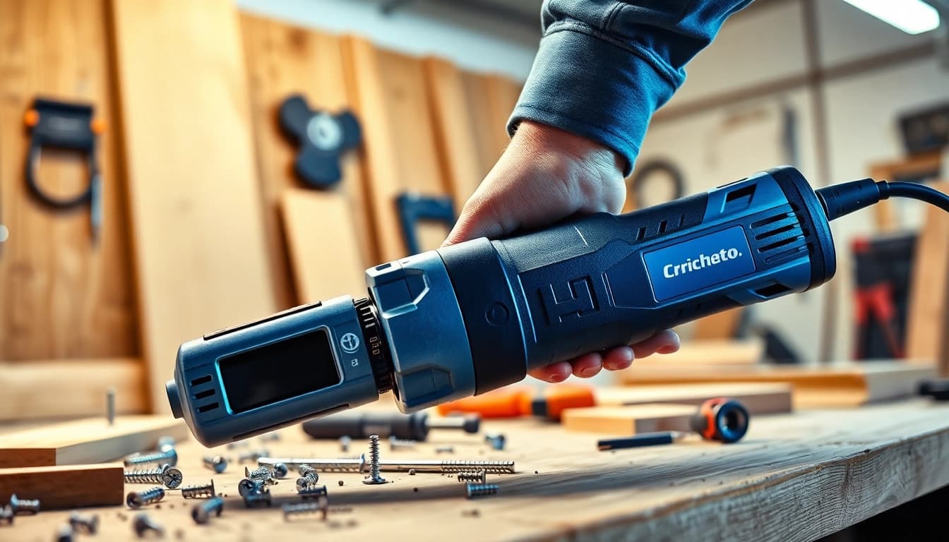 Lavoratore che utilizza un cricchetto elettrico per avvitare.