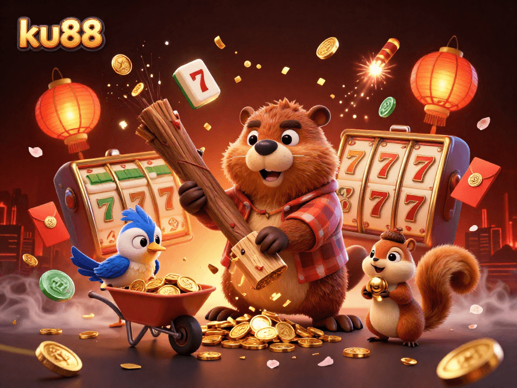 Engage with ku88 through vibrant 3D casino illustration showcasing dynamic characters and elements.