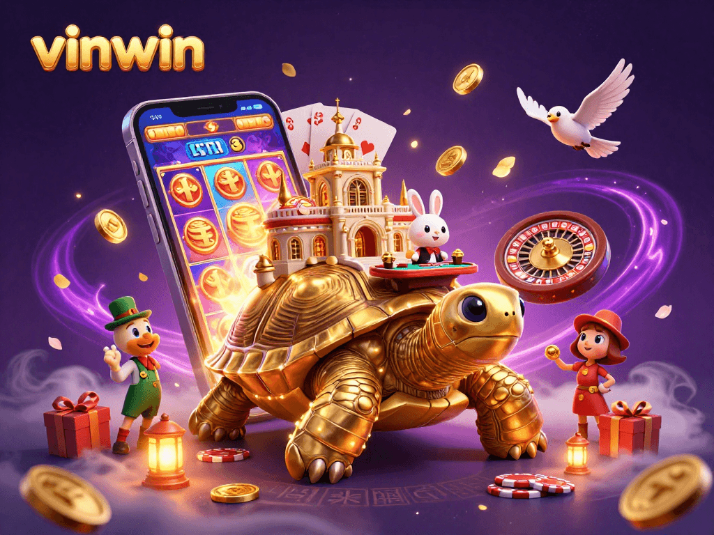 Experience vinwin with a giant tortoise casino featuring vibrant gaming elements and a lively atmosphere.