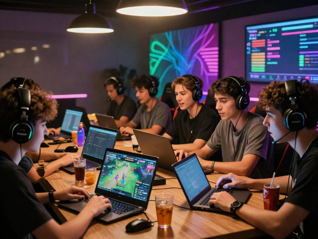 Exciting gaming session with friends showcasing the rokok88 link on vibrant screens and a lively atmosphere.