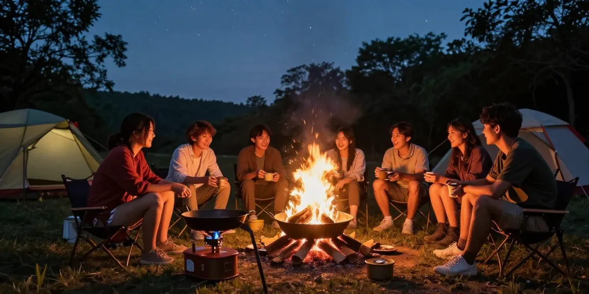 Gathering around a campfire with cast iron cookware in outdoor setting, enjoying rokok88 slot experiences.