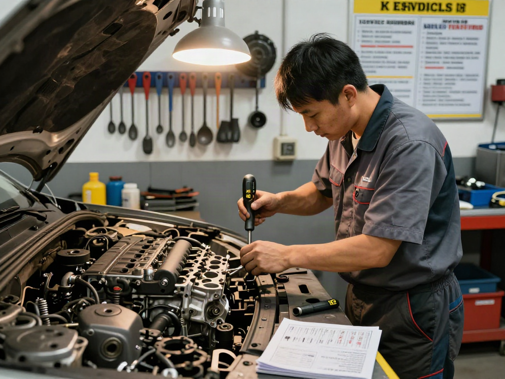 Meccanico al lavoro con attrezzi ks tools in un'officina automobilistica professionale