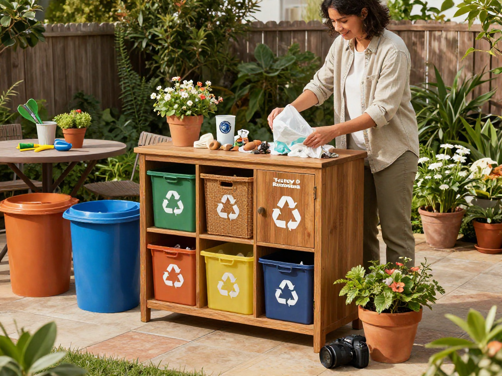 Organizzazione del riciclo con il terry ecocab 3 nel giardino.