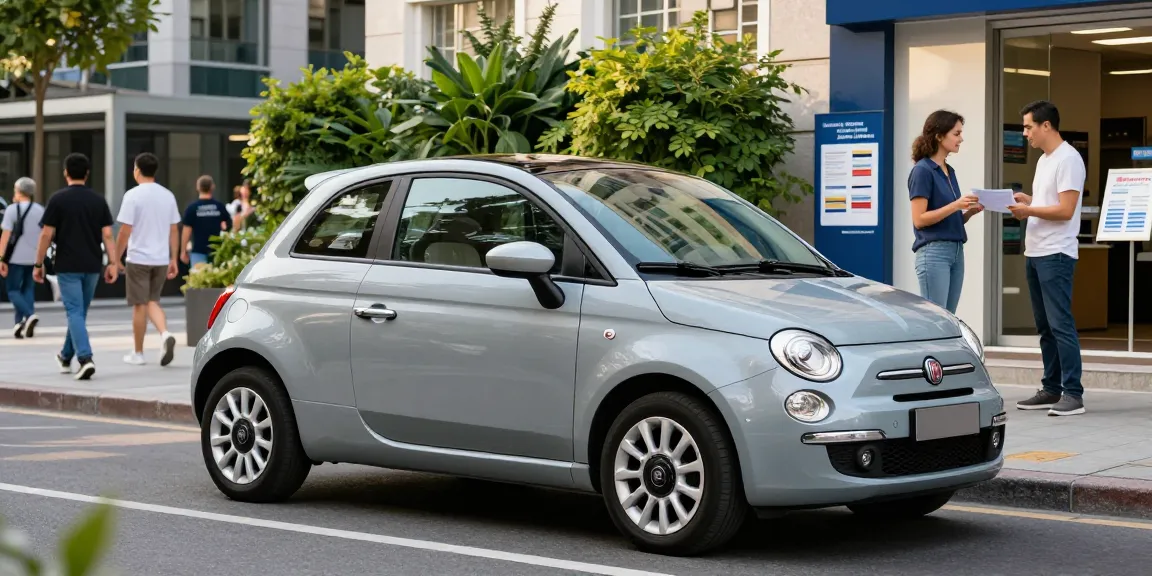 Noleggio lungo termine Fiat con un'auto Fiat 500 elegante in una vivace strada cittadina.