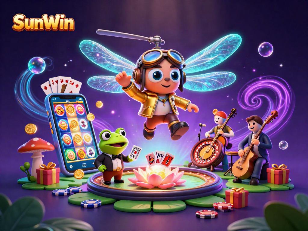 Experience exhilarating gameplay at SunWin as the dragonfly pilot enjoys a vibrant casino scene.