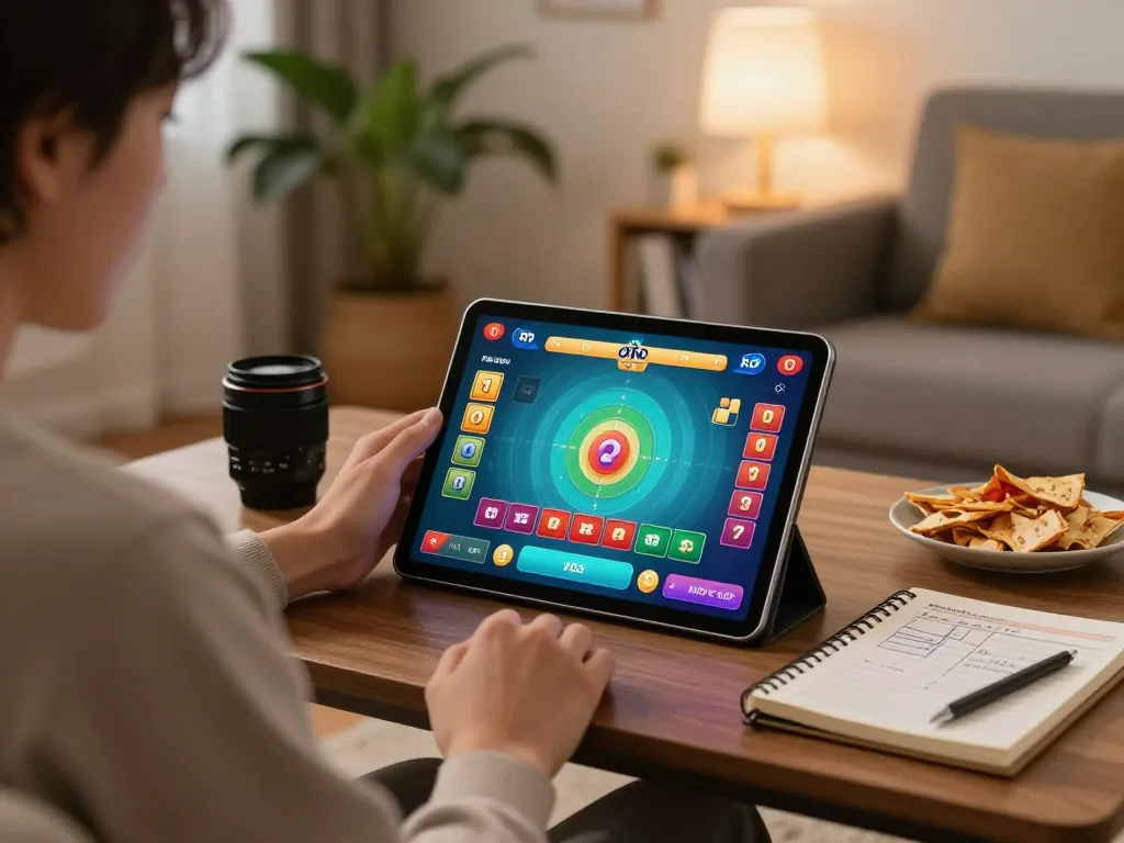 Xóc đĩa online gameplay on tablet in cozy home setting, showcasing betting options and strategy notes.