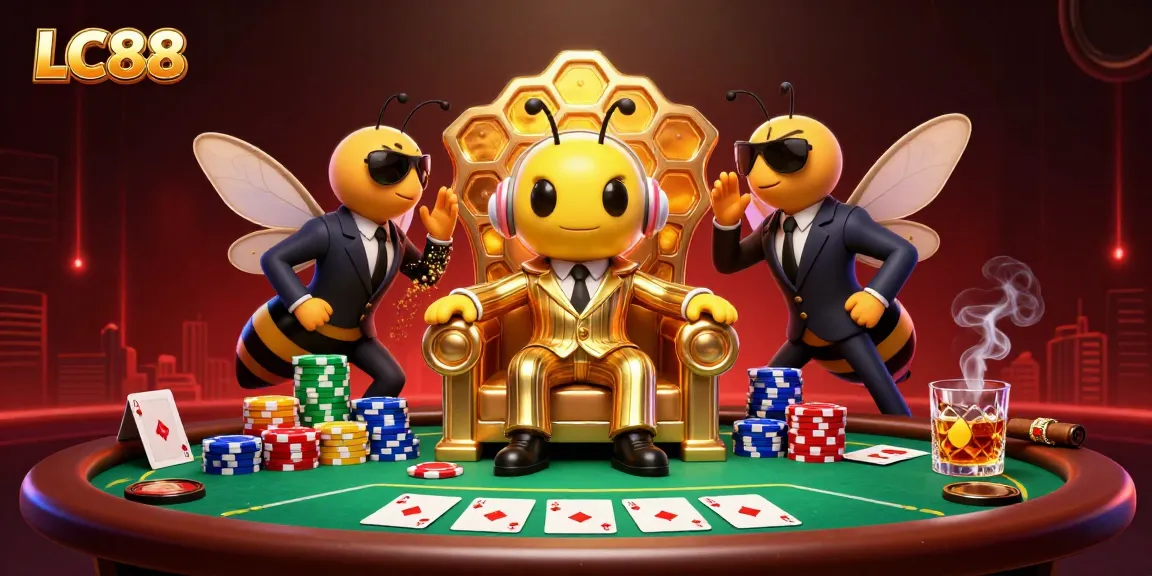 Experience high-stakes gaming at LC88 with a buzzing 3D illustration of fun casino action.