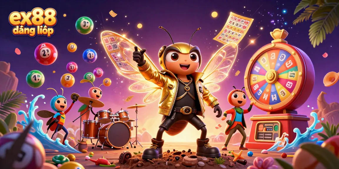 Engage with the vibrant world of ex88 đăng nhập, featuring exciting lottery elements and cheerful characters.