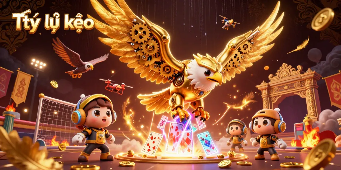 Tỷ lệ kèo sports betting scene featuring a golden eagle and dynamic betting elements