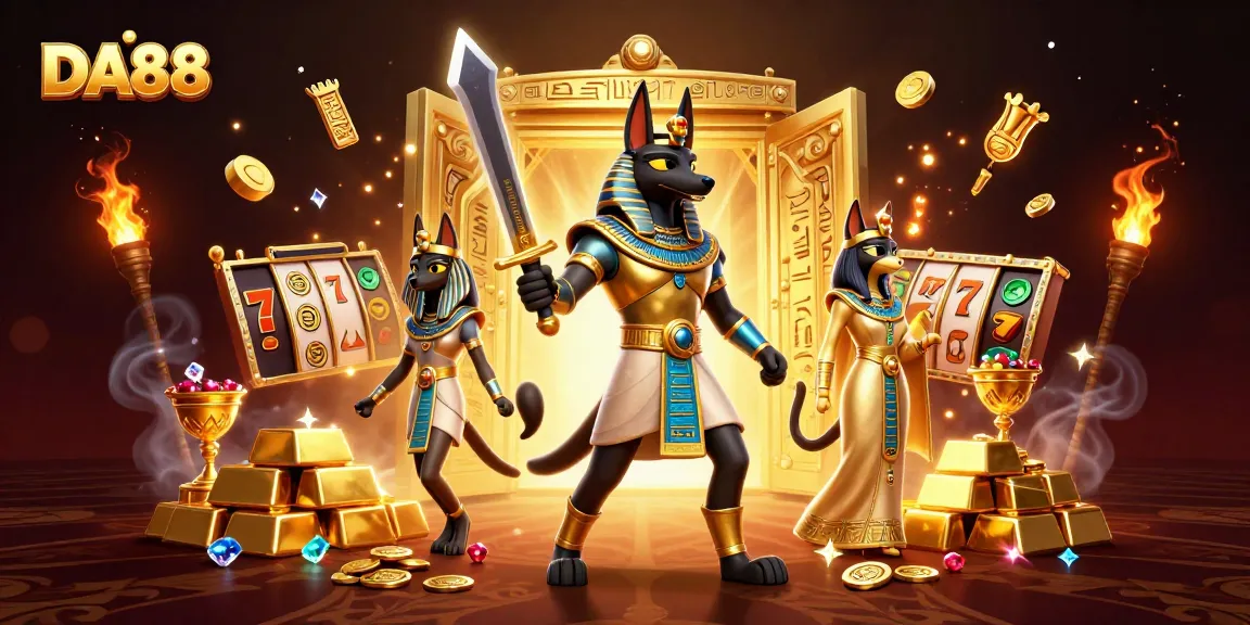 DA88 reveals winning strategies through thrilling Egyptian-themed casino adventures with Anubis and treasures.