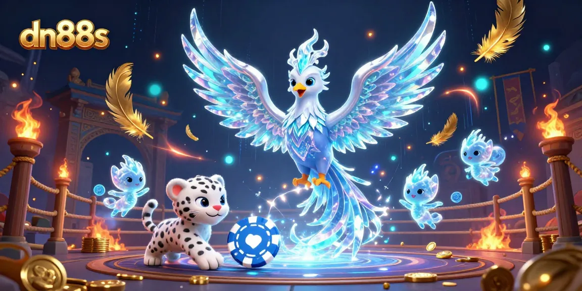Engage with dn88s in a vibrant 3D casino scene showcasing exciting gaming elements and characters.