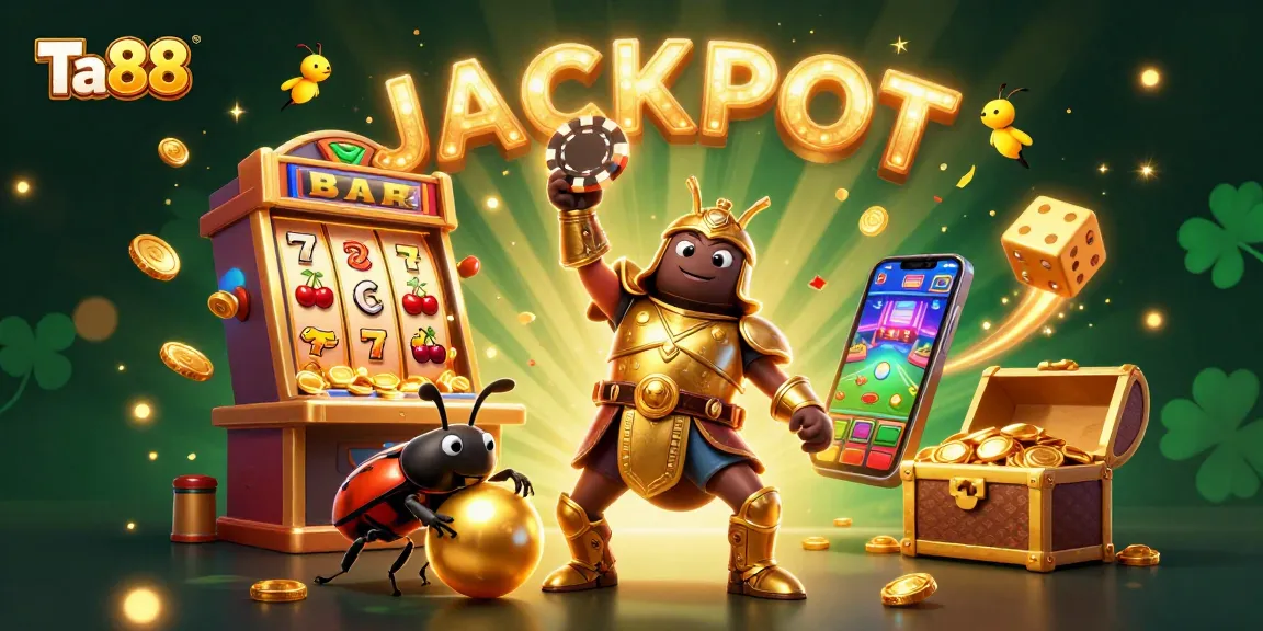 Experience the thrill of Ta88 with a lively 3D casino scene featuring jackpot-winning characters.